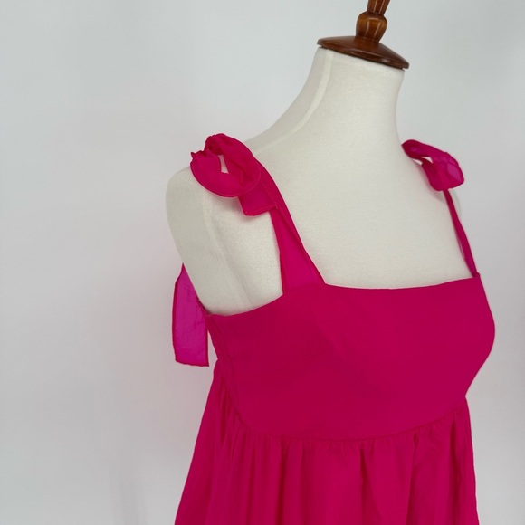 Amanda Uprichard Hot Pink Bow Strap Square Neck Lined Tank Top Sz. M - Picture 3 of 5